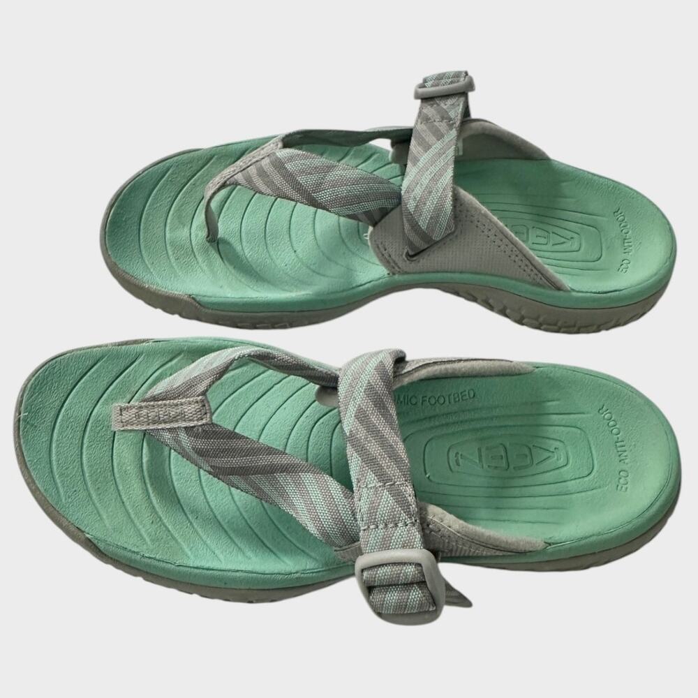 KEEN Womens US Size 8 SOLR Toe Post Sandals Light Gray Green Ocean Wave